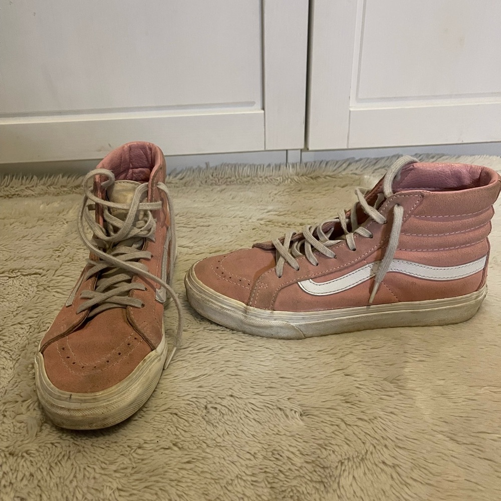 Vans Pink and White High-Top Sneakers